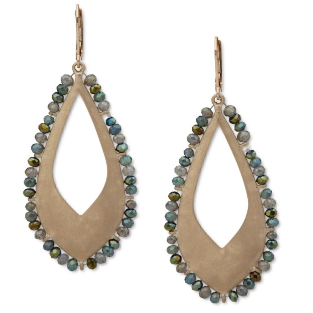 NWT Lonna & Lilly Gold-Tone Beaded Open Drop Earrings
